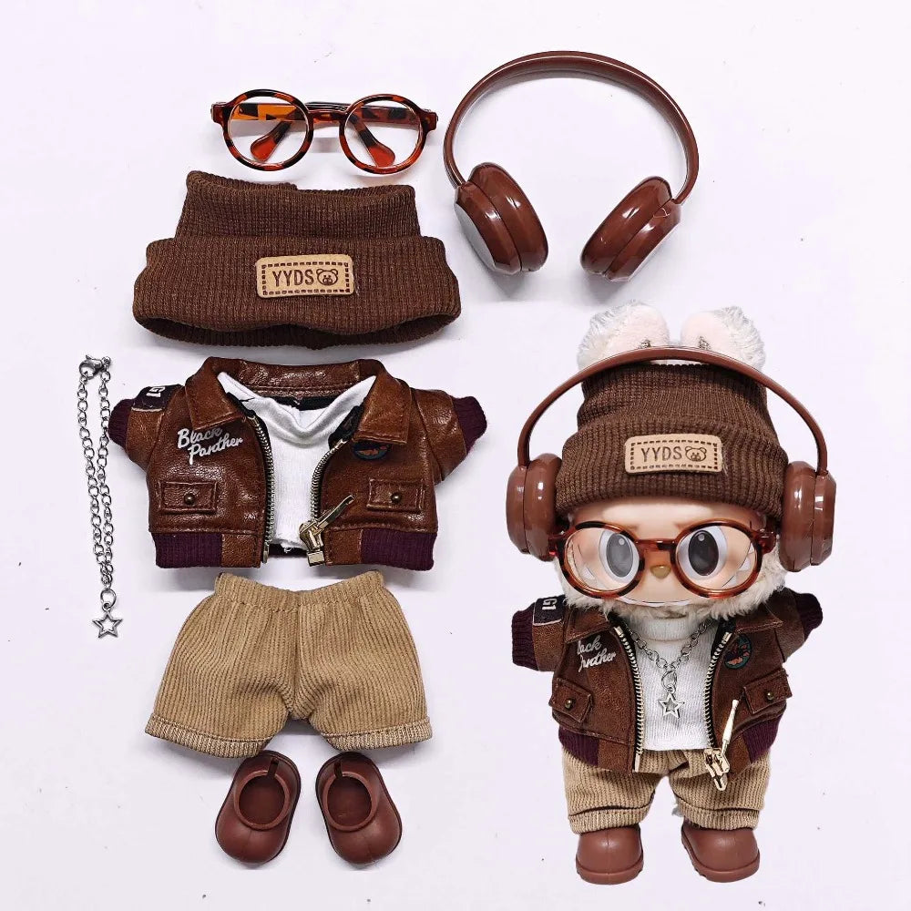 Retro Leather Jacket for 15/17cm Labubu Dolls