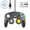 A black wired game controller for PC/Mac with standard buttons and analog sticks.