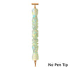 A clear, elongated diamond painting pen with an interchangeable resin tip mounted on a wooden holder.