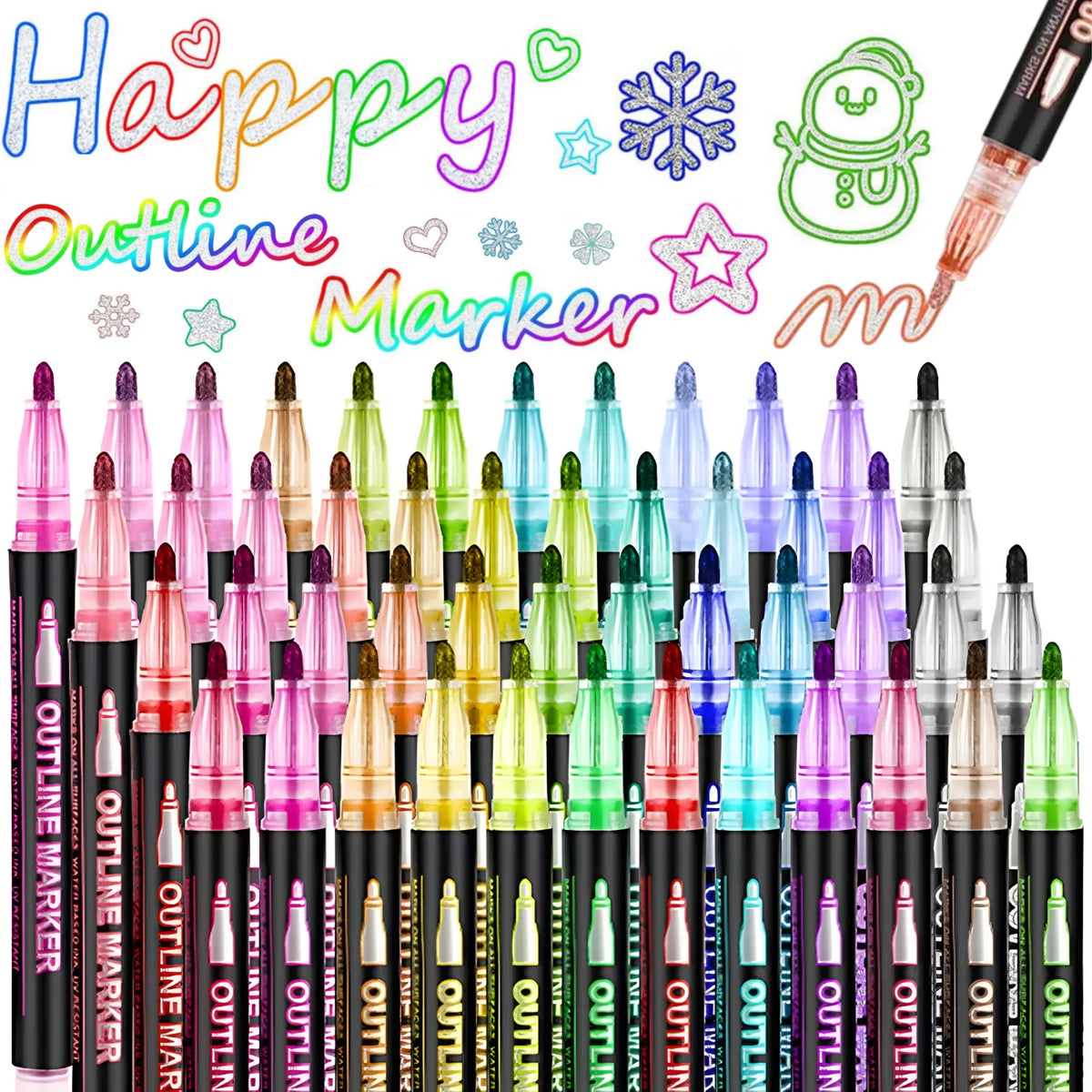 Double Line Glitter Marker Pens – Metallic Outline & Shimmer Set