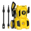 Yellow electric pressure washer with foam cannon and accessories