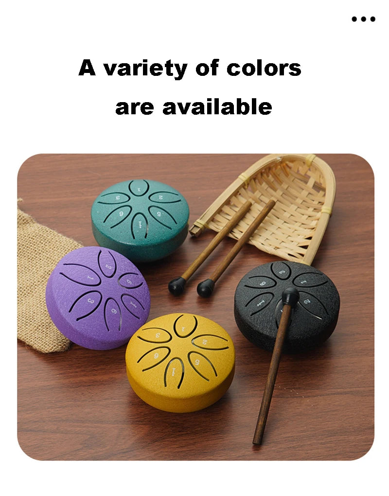 Mini Steel Tongue Drum with Mallet – 6 Notes, Portable Hand Pan for Meditation & Yoga