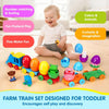 A toddler train set featuring farm animals and various colors designed for matching and sorting play.