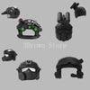 A set of black military building blocks featuring a gun and helmet accessories.