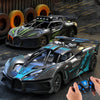 A black and green 1:18 scale high-speed drift remote control car is shown on a dark surface.