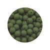 A circular arrangement of small, olive green silicone beads for DIY jewelry making.