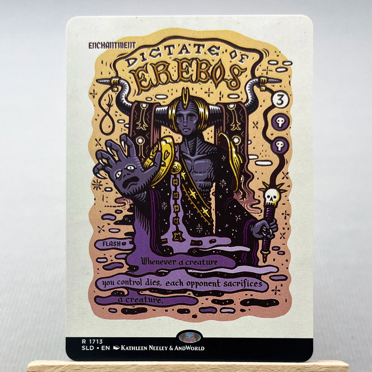 A vintage fantasy card game proxy featuring the title Dictate of Erebus and an illustration of a creature.