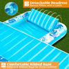 Blue inflatable ribbed base for a detachable headrest pillow used as an extra large inflatable suntan float
