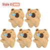 Five cute brown bear plush keychains with blue squeakers