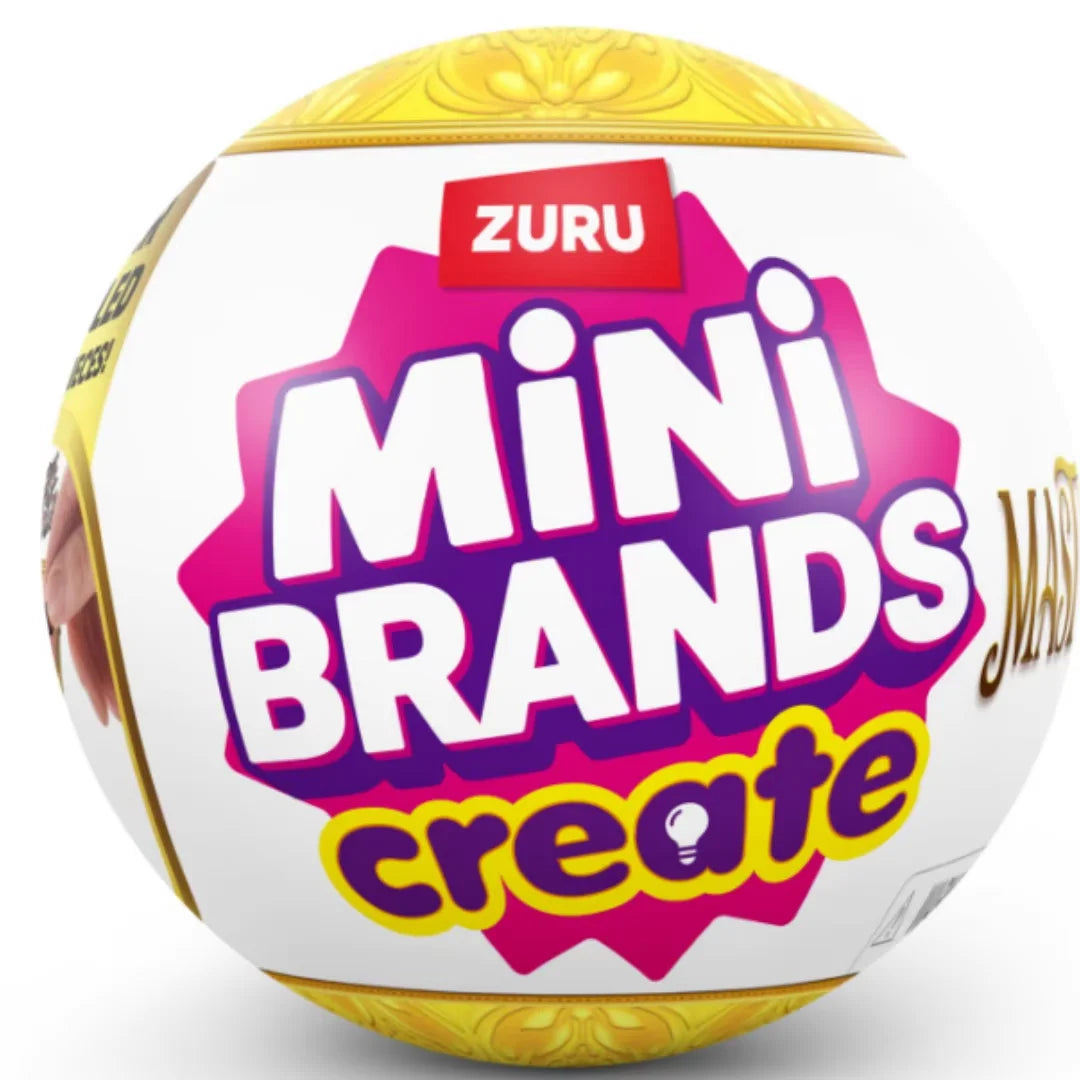 A Zuru Mini Brands Create Masterpieces series blind ball with a yellow and white design.