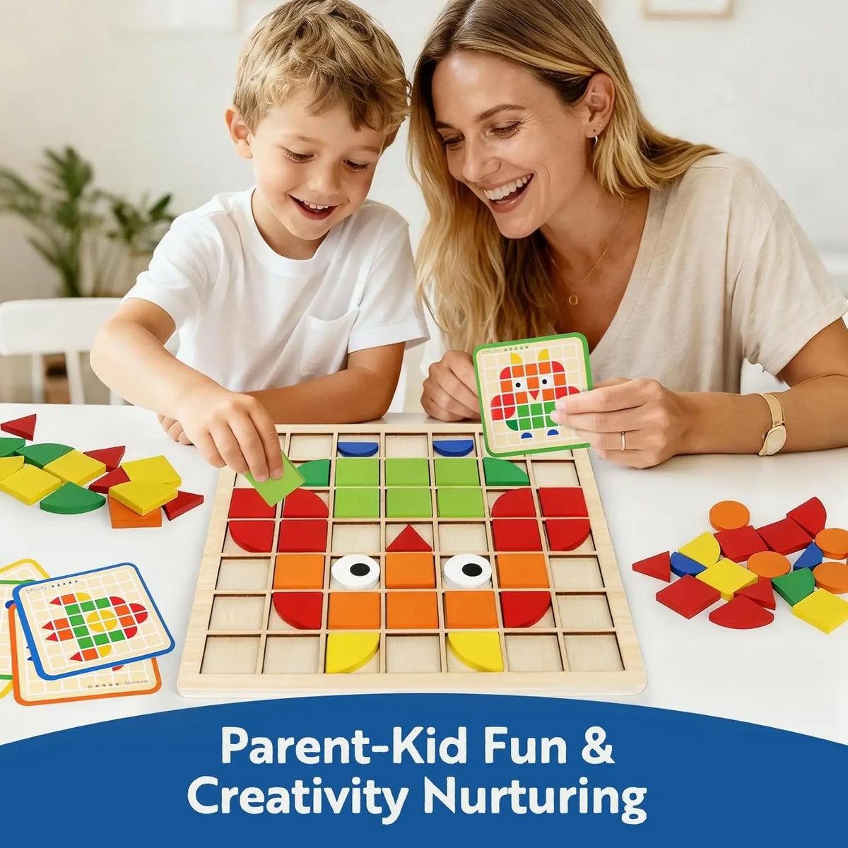 Wooden Mosaic Puzzle Set for Toddlers – Montessori Shape & Color Learning Toy
