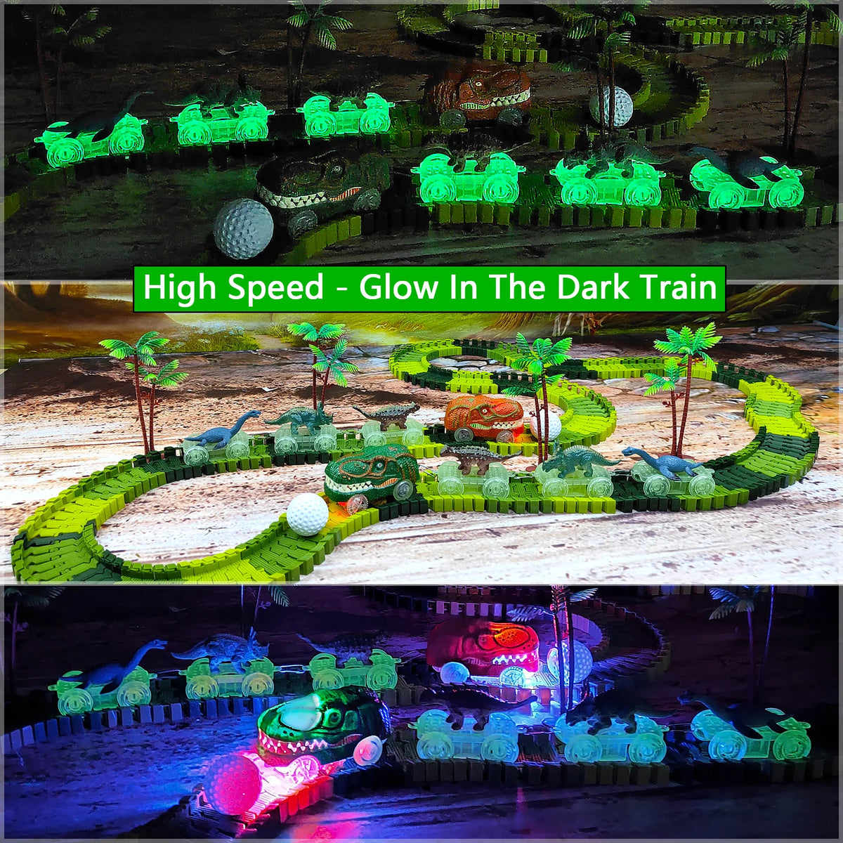 Dinosaur Train Toy Set with Flexible Road Race Track and Dino Car