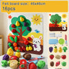 A felt board set featuring various colorful fruits and vegetables like apples, berries, and gourds for pretend play.