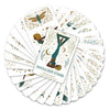 A deck of yoga pose affirmation cards featuring various poses and nature-inspired designs.