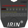 A close-up of classical guitar strings with various gauges and a diagram showing string diameters.