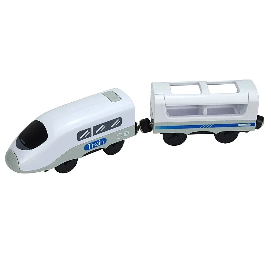 Magnetic Wooden Train Set with Locomotive and Two Carriages