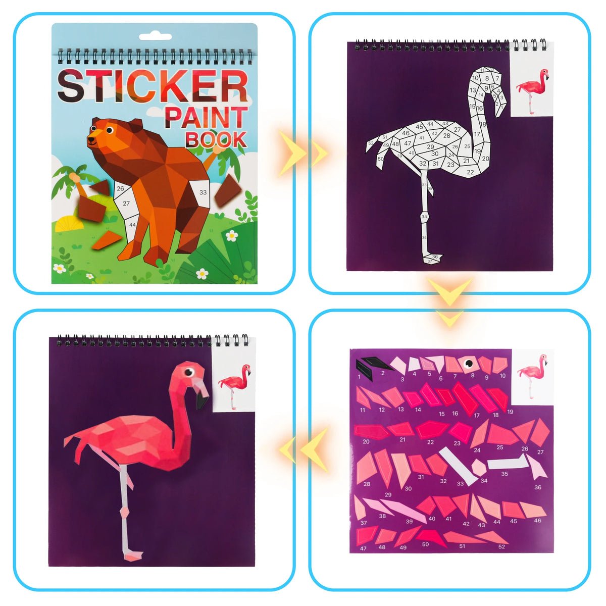 Animal Sticker by Number Book for Kids – 7 Pictures