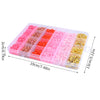 A plastic tray filled with various colorful clay and alphabet beads for DIY craft projects.