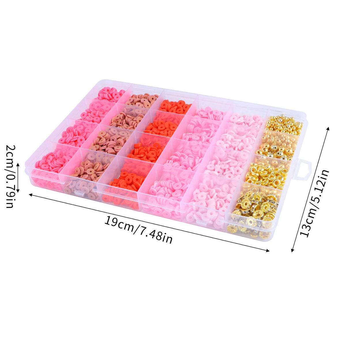 A plastic tray filled with various colorful clay and alphabet beads for DIY craft projects.