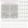 A collection of silver lobster clasps and open jump rings for jewelry making, packaged in a clear plastic case.