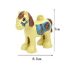 A yellow plastic figurine of a horse with brown mane and a decorative saddle detail.