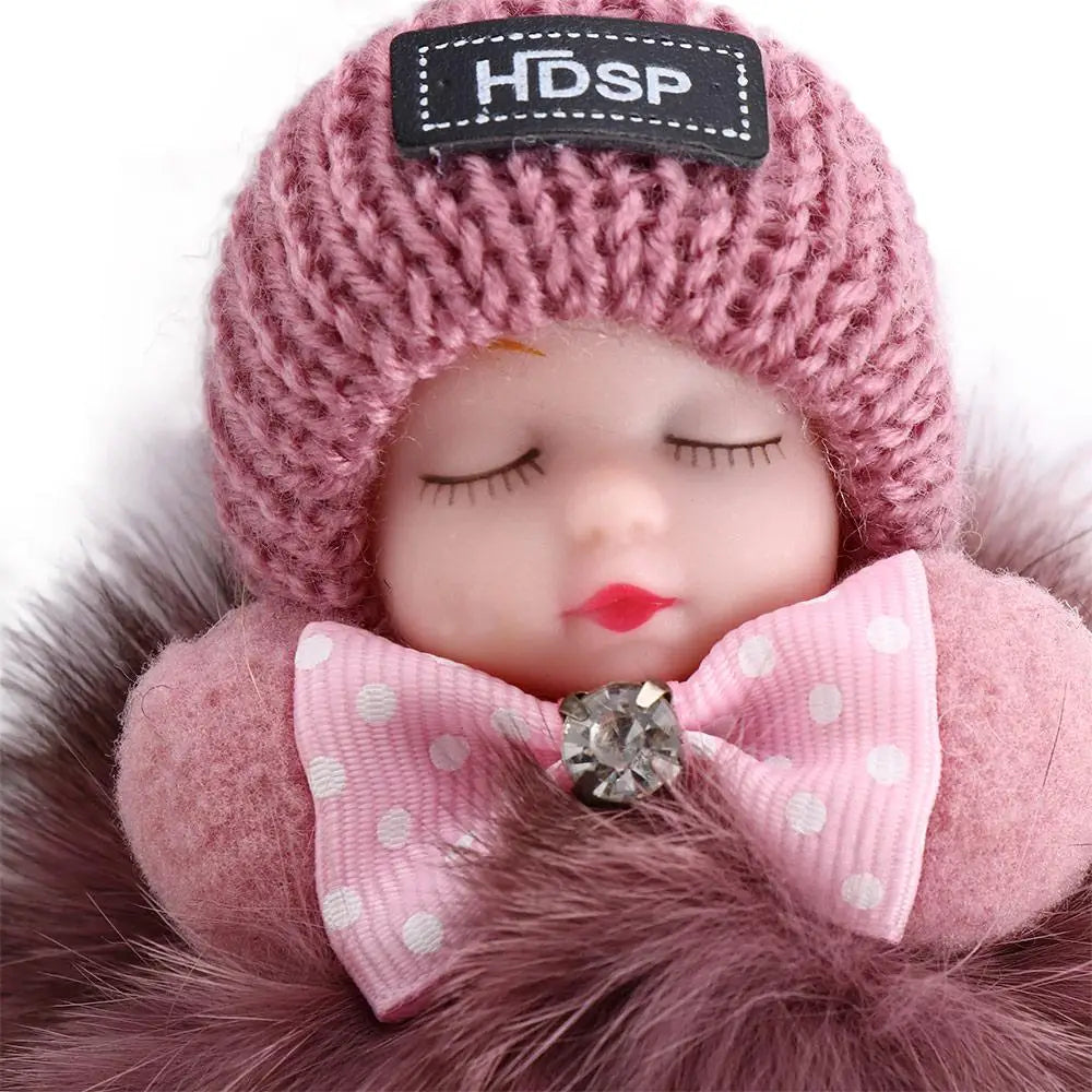 Kawaii Plush Keychain with Sleeping Baby Design