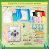 Complete crochet material package including stuffing cotton, custom carton, chenille wire, eyes, glue stick, threader, and ya