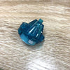 A small, blue plastic gyro driver component used for spinning tops.
