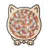 A wooden jigsaw puzzle shaped like a cat, featuring 135 unique pieces.
