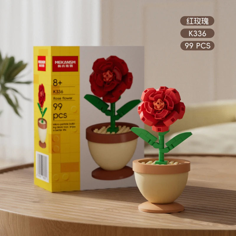 Building Block Flower Pot Set – Roses, Sunflowers & Carnations