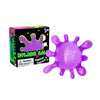 A purple squishy sensory fidget toy is shown next to its packaging.
