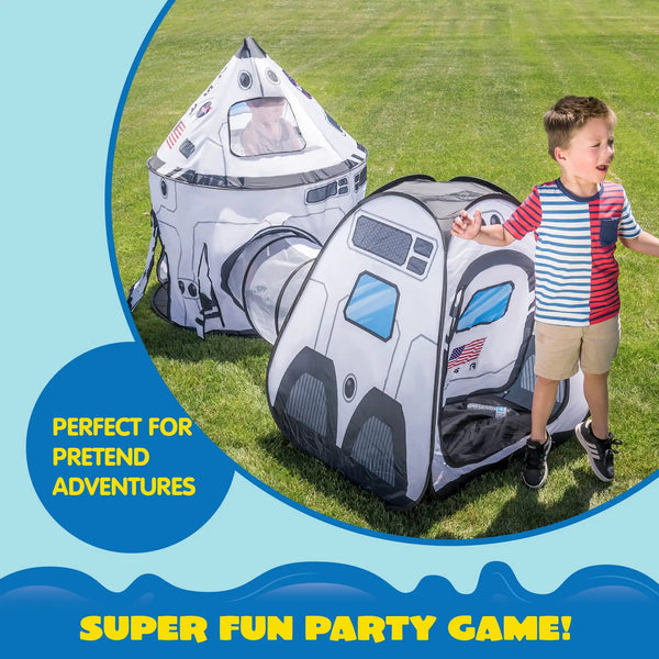 3-Piece Rocket Ship Play Tent Set with Tunnel and Cube