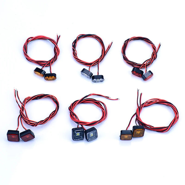 Four sets of red LED warning lights with wires and connectors for RC trucks