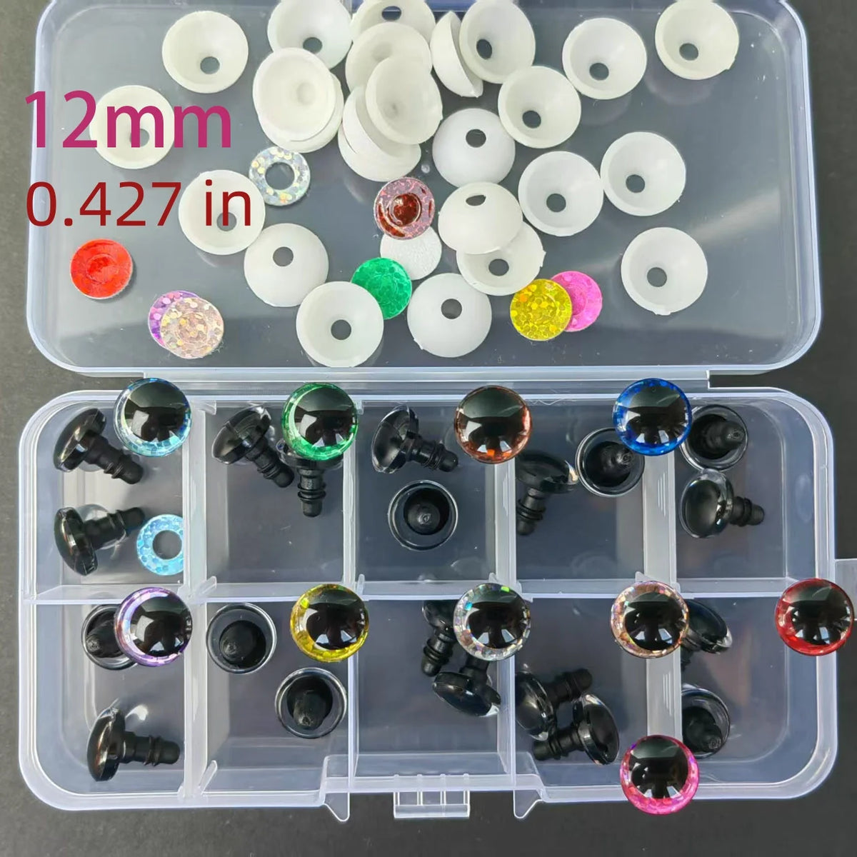 3D Glitter Safety Eyes for Crochet & Stuffed Animals (12-16mm, Set of 30)