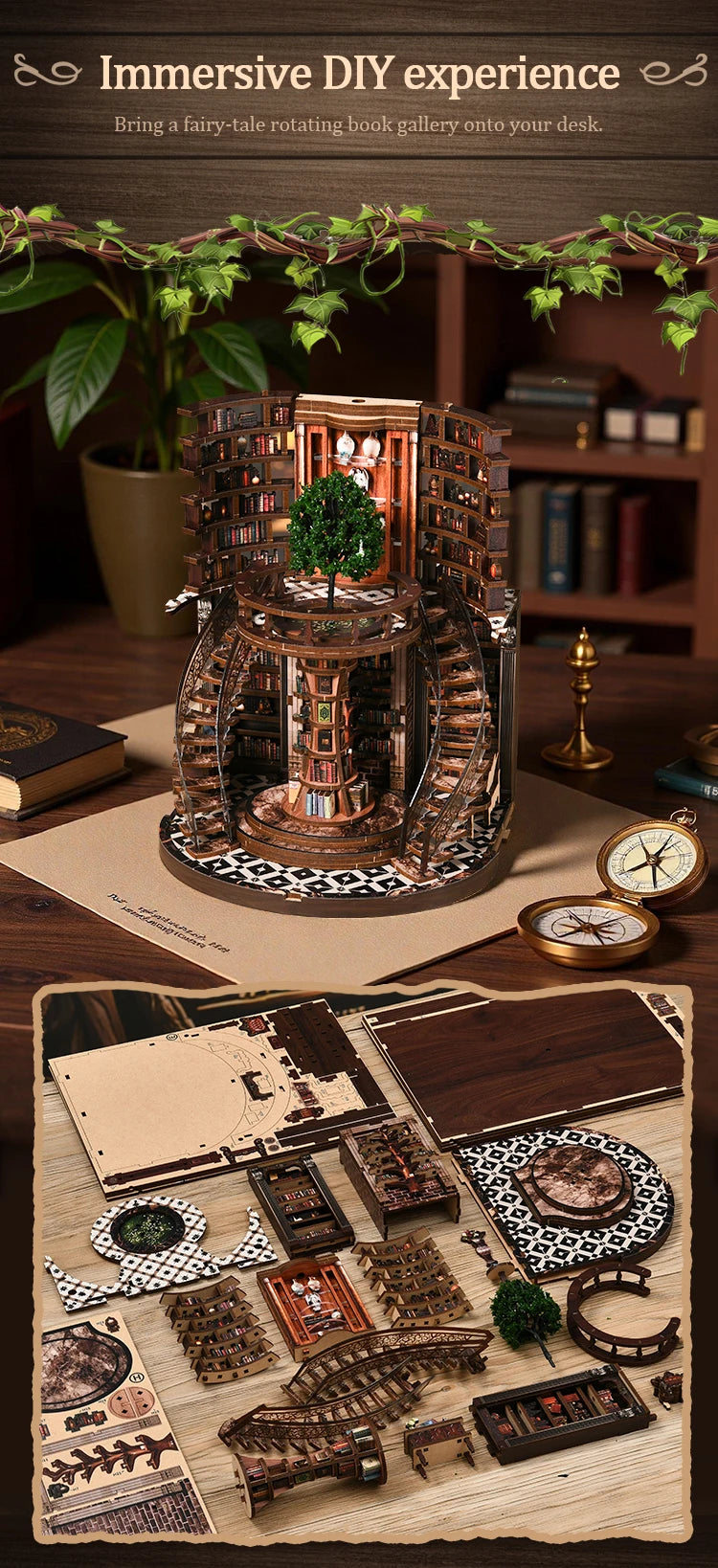 DIY Wooden Book Nook Kit — Miniature Dollhouse 3D Puzzle Bookend