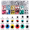 A collection of self-adhesive googly eyes in various sizes and colors, including black, white, red, blue, yellow, and pink.