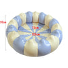 Round inflatable toddler pool with yellow and blue stripes, showing dimensions of 31cm height and 103cm diameter.