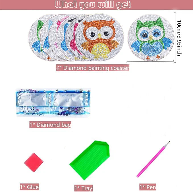 DIY Animal Diamond Painting Coaster Set with Wooden Base