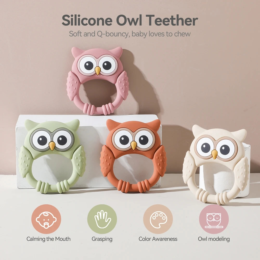 Owl Silicone Baby Teether with Rattle