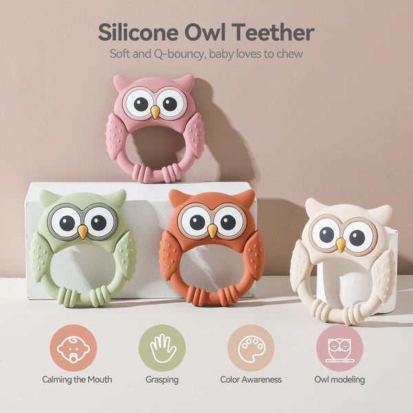 Owl Silicone Baby Teether with Rattle