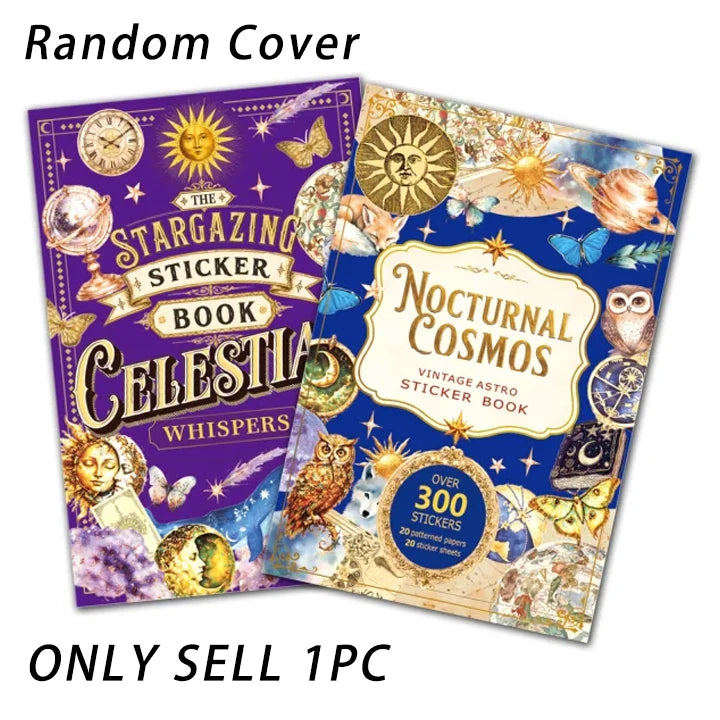 A set of four random cover sticker books featuring vintage astronomy and celestial designs.