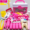 A set of 35 plastic pretend play doctor and nurse medical kit including a stethoscope, various tools, and toy teeth.