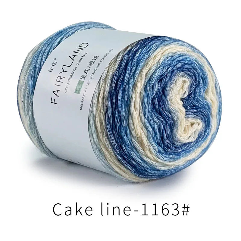 Spool of Fairyland long distance cake blue and white gradient cotton-wool yarn for knitting and crochet