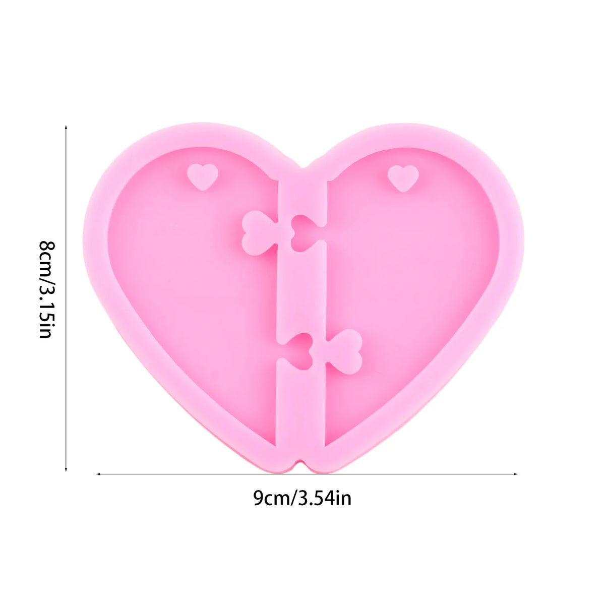 Pink heart-shaped silicone mold for resin casting with small heart cutouts