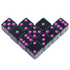 A set of ten vibrant pink and black acrylic D6 dice for board games and RPGs