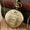A brass pendant charm engraved with the message I love you forever to my son