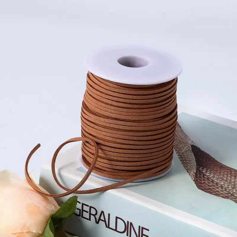 Roll of brown velvet faux suede braided ribbon for crafting and gift wrapping