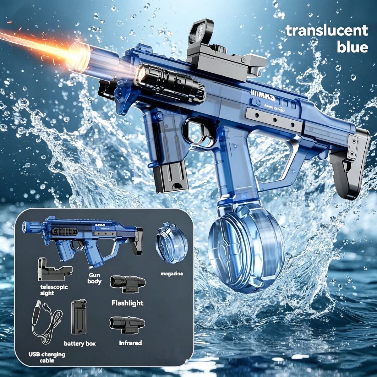 Electric Water Blaster with LED Lights for Outdoor Fun