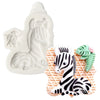 White silicone baking mold shaped like a horse and a zebra