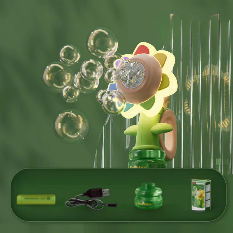 Sunflower Bubble Machine with Lights and Auto Shake for Kids